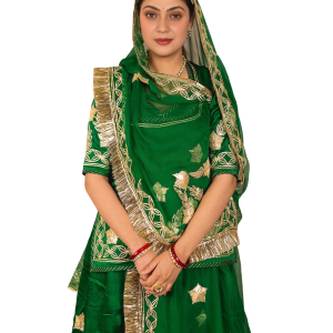 Bottle Green Gottapatti Rajputi Poshak | Traditional Sikhiya Work on Bamber Satin | Jaipurio Designer Collection